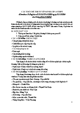 Cấu trúc đề thi tuyển sinh lớp 10 THPT môn Ngữ văn - Năm học 2017-2018